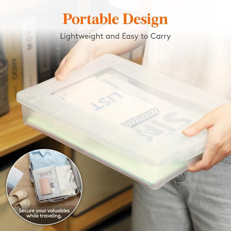 4 Pack Plastic MultiPurpose Storage Box with Latching Lids Clear A4 8.5 x 11 Letter Size Paper Storage Storage Containers for Board Game Craft Document Magazine Art Supplies