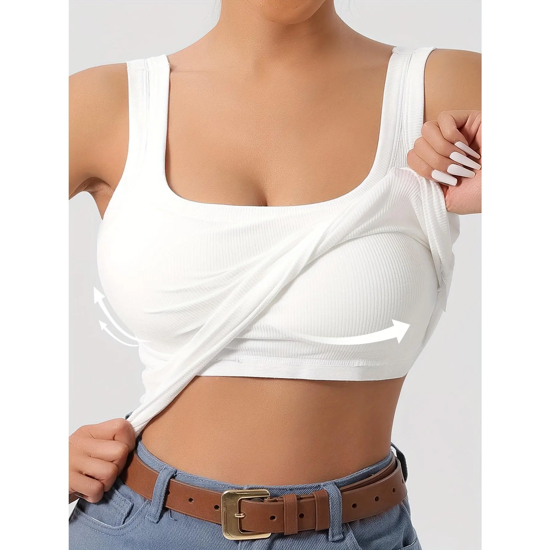 U-Back Women's Vest with Removable Padded Bra, Slim Fit Solid Color Base Layer Inner or Outer Wear
