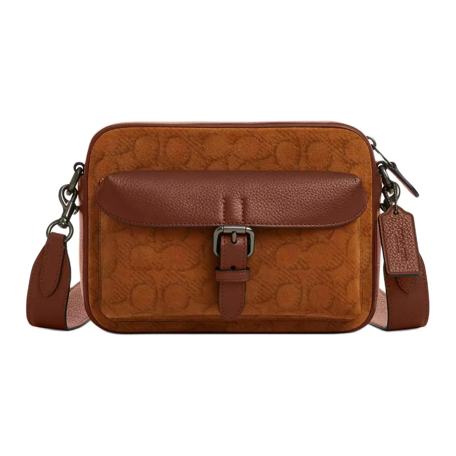 Coach Warner 22 Small Crossbody Bag for Women in Caramel Suede and Pebbled Leather