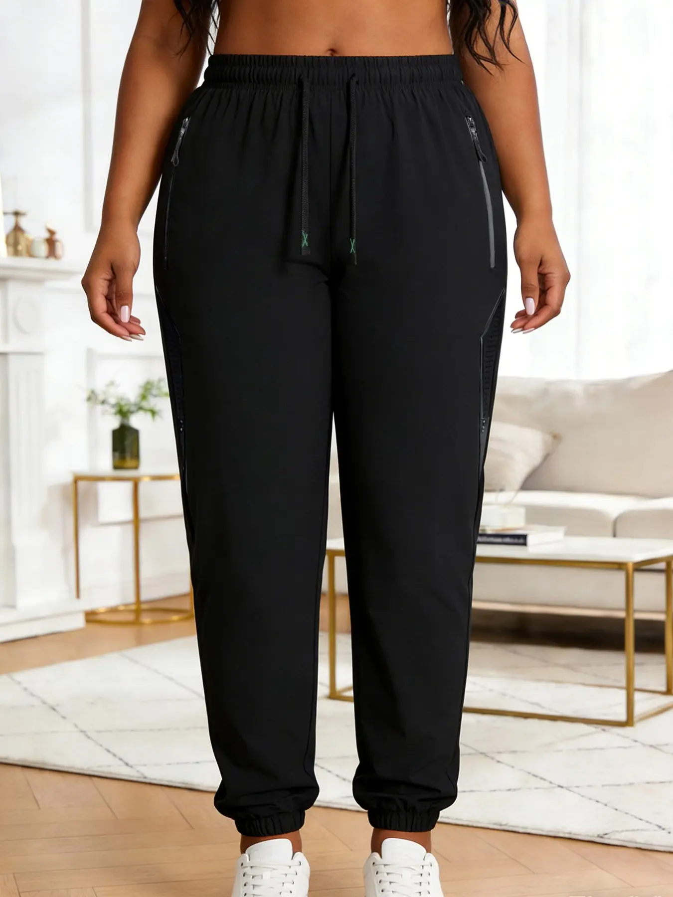 Summer Women's Plus Size Pants, Breathable Lightweight Casual Striped Fashion, Elastic Waist Sports Pants, Loose Fit Ankle-Length Long Pants