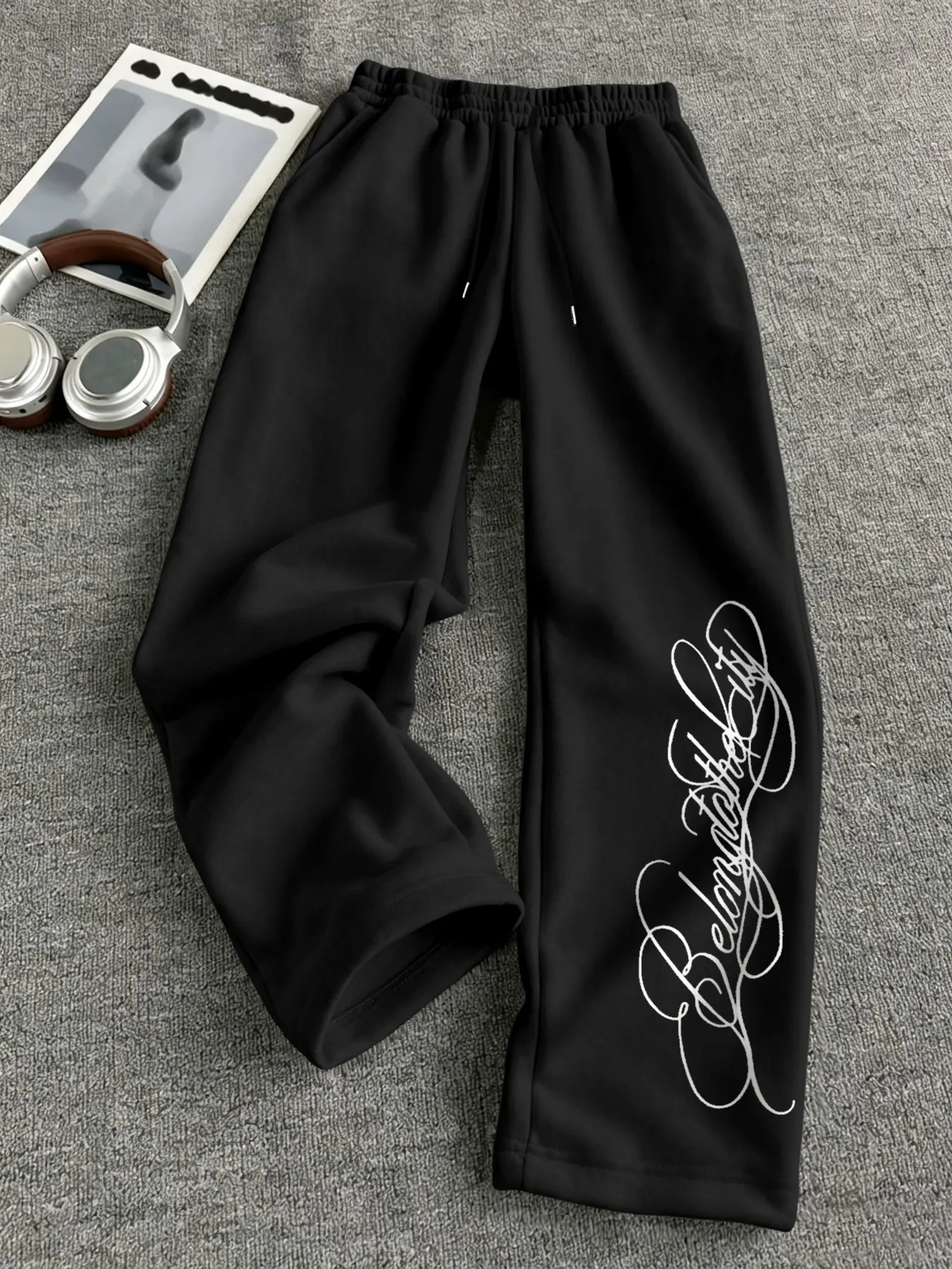Men's Loose-Fitting Chino Pants, High Street Straight Leg, Casual Print Long Trousers, All-Season Compression Wear