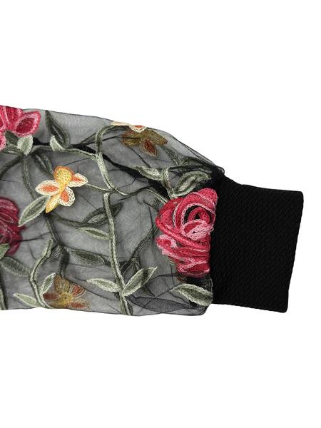 Women's Floral Embroidery Bishop Sleeve Dress, Elegant Long Sleeve Round Neck Short Dress for Party Holiday Wedding Guest, Ladies Clothes for All Seasons