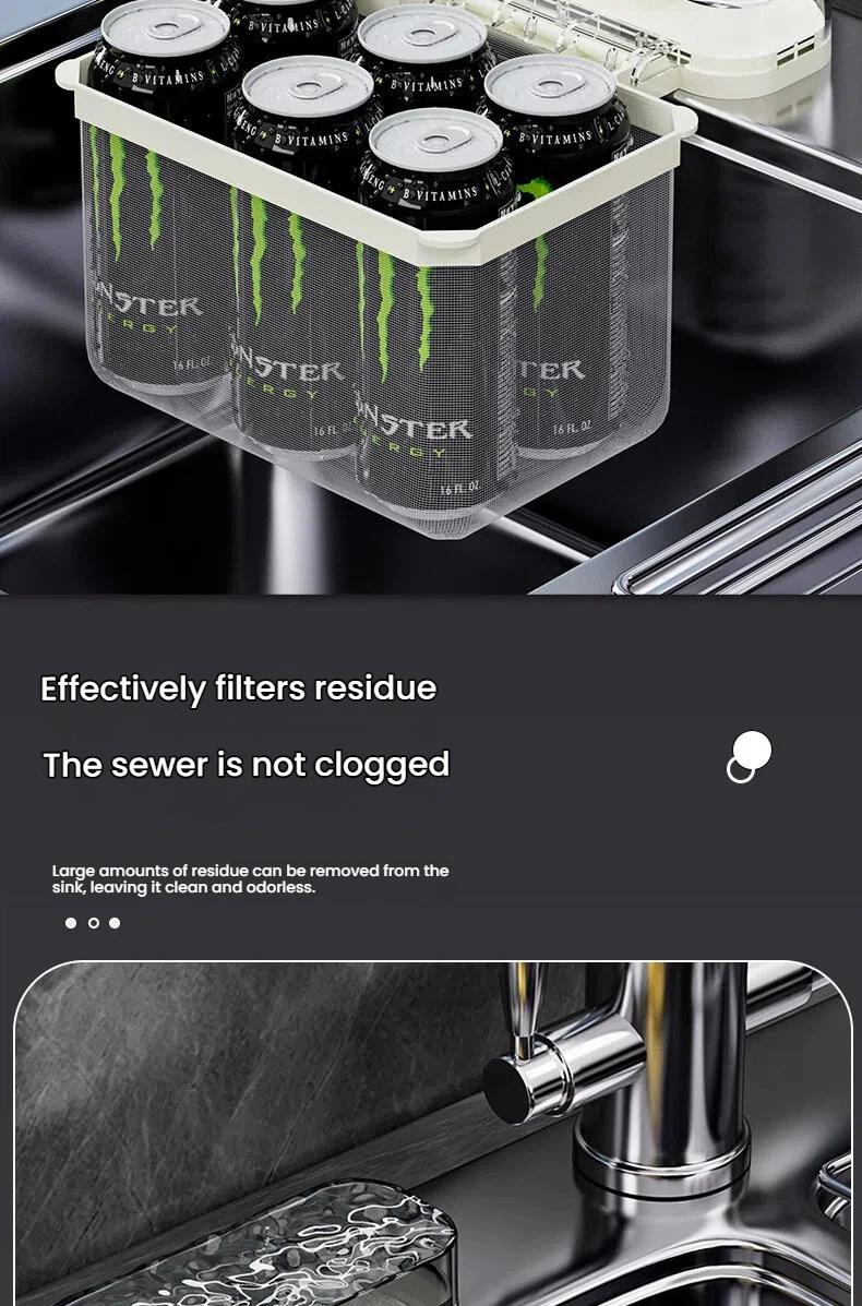 Kitchen Sink Filter Rack - Sink Strainer Foldable Food Catcher with 50pcs Mesh Bags, Foldable Stand Disposable Waste Garbage Net Shelf Anti-Clogging Filter Net Basket Holder Hands-Free Flat Floor Mop Bucket Set Suction Cup Sponge Holder for Kitchen Sink