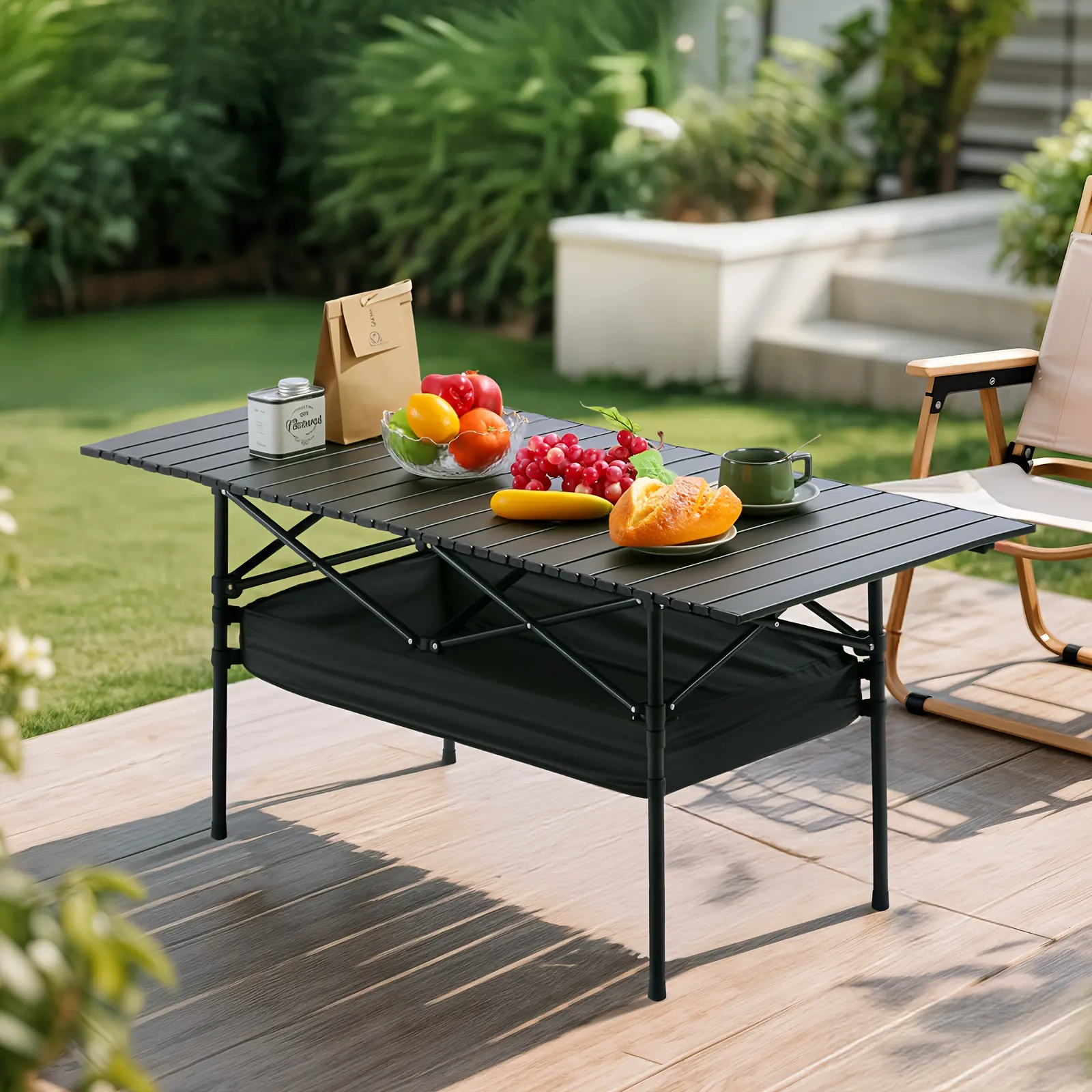 95/120cm Folding Camping Table Height Adjustable Camping Table, Outdoor Folding Camping Table with Mesh Storage Bag And Carrying Bag, Portable Aluminum Rolling Table for Indoor, Outdoor, Camping, Beach, Backyard, Barbecue, Party, Patio, Picnic
