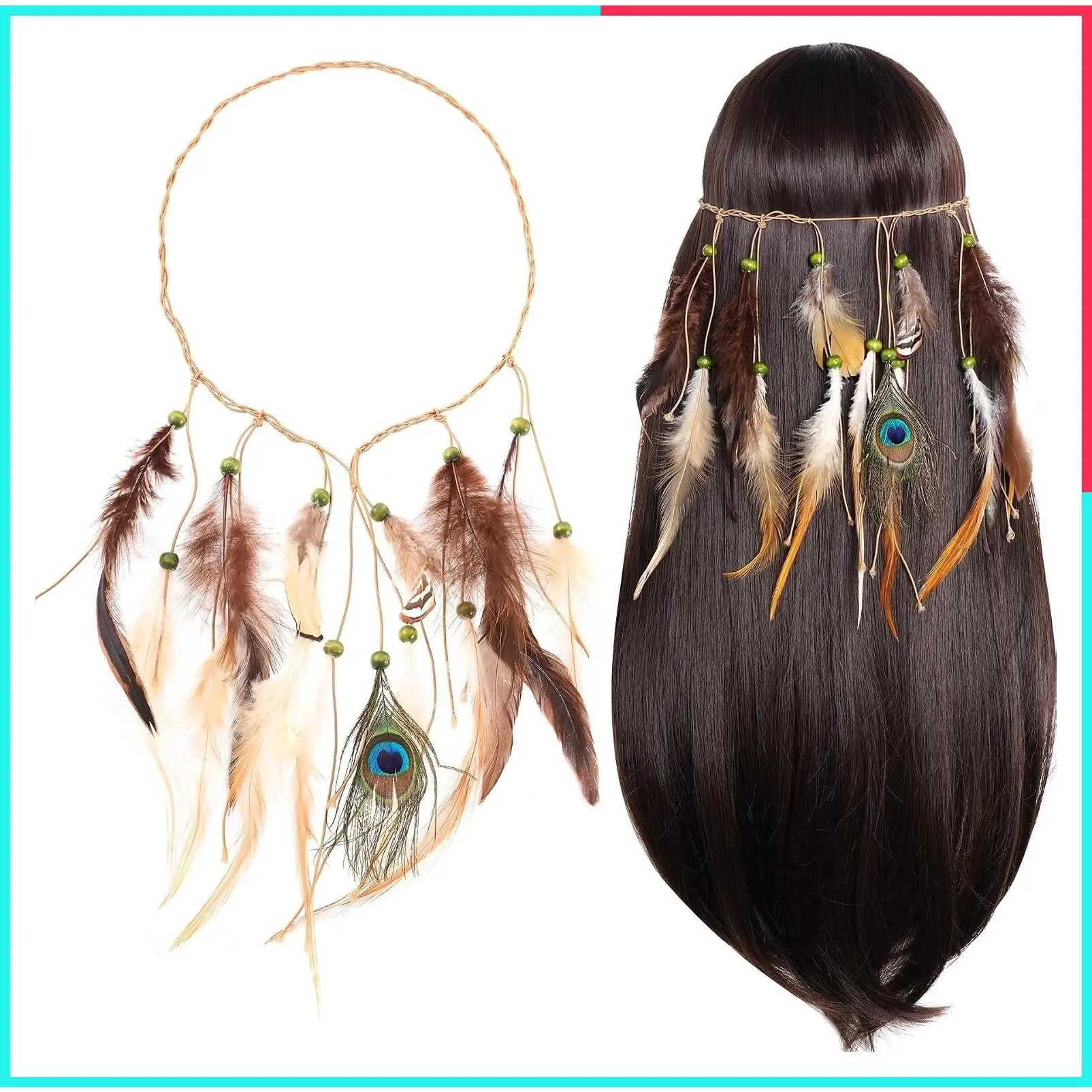 Native American Indian Tribal Feather Headdress Costume Headband for Women and Girls