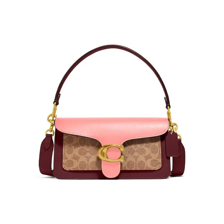 COACH Tabby 26 Classic Logo Crossbody Bag for Women – Sakura Pink and Brown Canvas with Leather