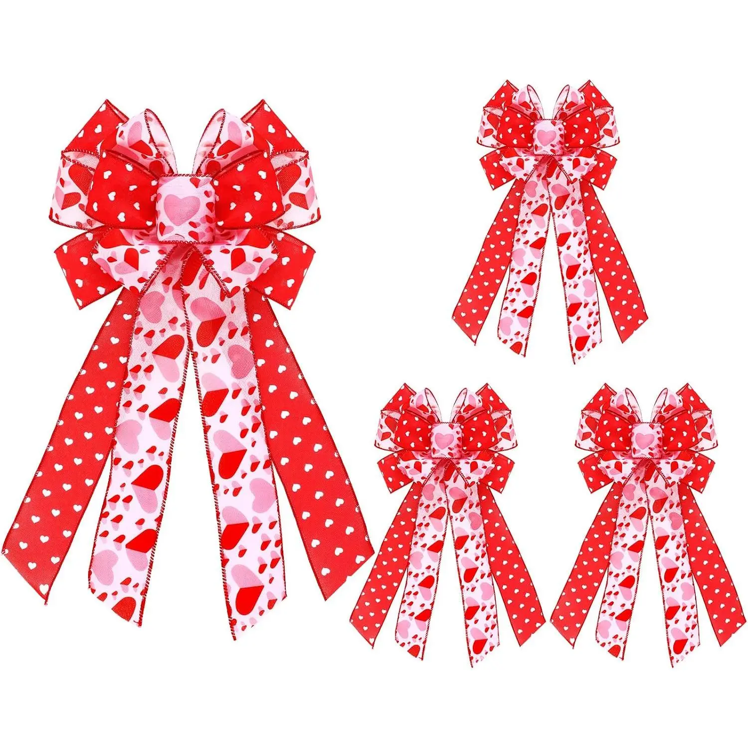 4 Pack Mother's Day Wreath Bows, 21 x 11 Inch Large Pre-Tied Wired Ribbon Bows for Front Door, Heart Spring Decorations for Indoor Outdoor Wreath, Tree Topper, Porch Decor