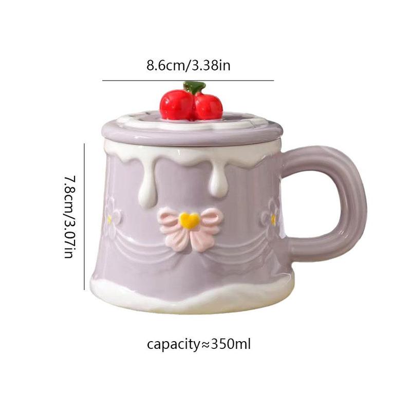 Creative Hand-Drawn Cake Birthday Cup, Ceramic Mug with Lid, Cute Girl Water Cup, Gift Cup, Secret Cup, Glass Coffee Cup, iced Coffee Cups，ceramic water cup，water cup girl，girl pouring water in a cup by herself，Funny Mug