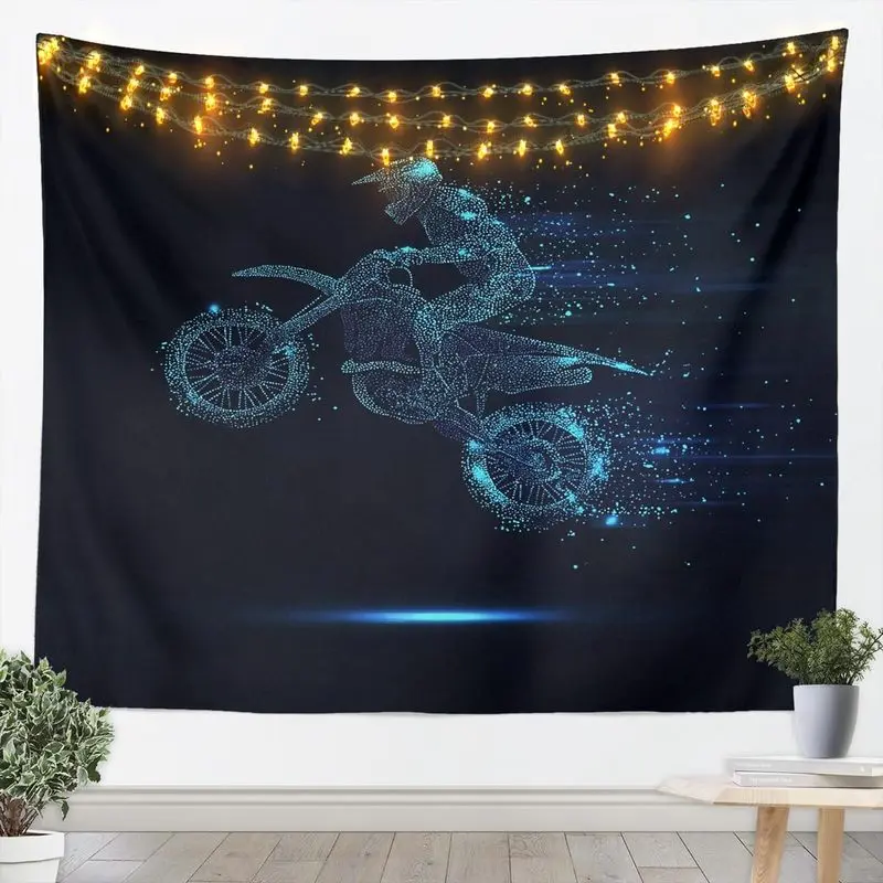 Erosebridal Boy Dirt Bike Tapestry Motocross Rider Wall Hanging Motorbike Sport Game Wall Blanket Motorcycle Extreme Sport Bedroom Decor Large 59x82