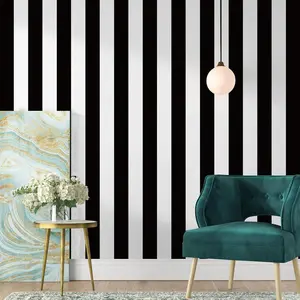 1pc Vintage Black And White Striped Removable Wallpaper, Waterproof, Peel And Stick, Self Adhesive Wallpaper, Decorative Wallpaper, Suitable for Living Room, Appliances, Furniture, Home Decor
