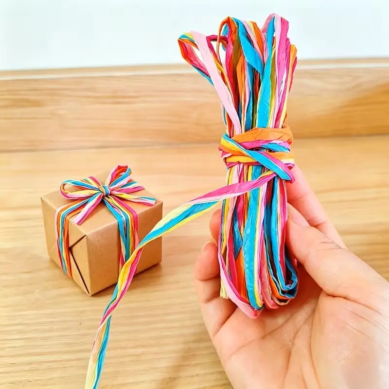 4.3m Multicolor Raffia Paper Ribbon for Gift Wrapping, Perfect for Floral Arrangements and Wedding Bouquets, Party Decoration Paper Ribbon