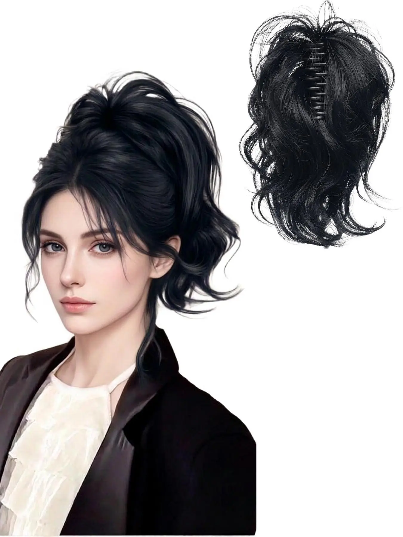 Short Loose Curly Synthetic Hair Ponytail/Bun Pigtail - Clip-On Volume & Length Extensions High-Top Bun Ponytail Extension Suitable for all Hair Types, Wavy Ponytail Extension Synthetic Hair Piece, Synthetic Hairpieces