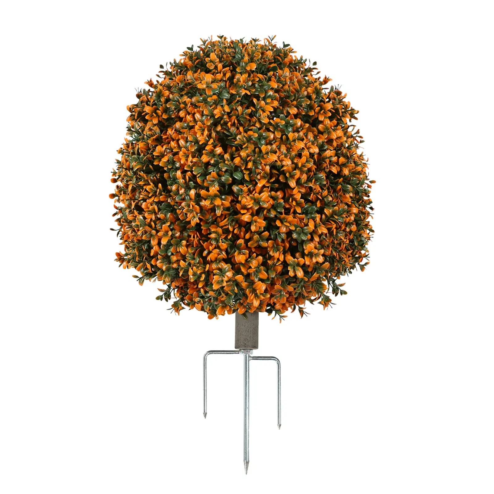 Autumn Artificial Boxwood Ball Ground Stake, Dense Fall Leaf Round Shrub Flower Ball, Metal Tripod Stable Pole, American Garden Outdoor Decor