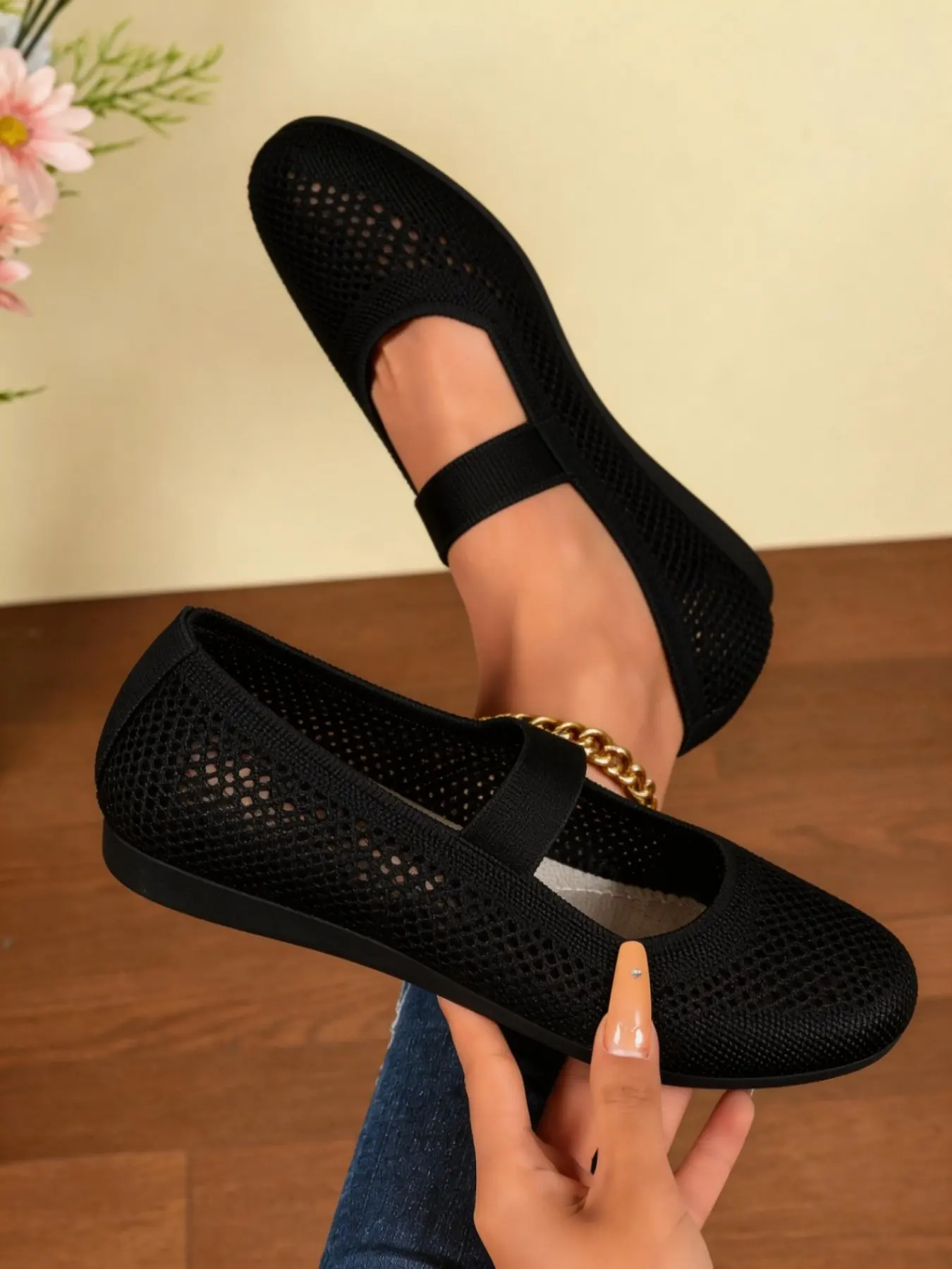 Women's Breathable Mesh Slip-On Shoes, Lightweight Comfortable Mary Jane Sandals, Non-Slip Soft Sole, Summer Casual Footwear