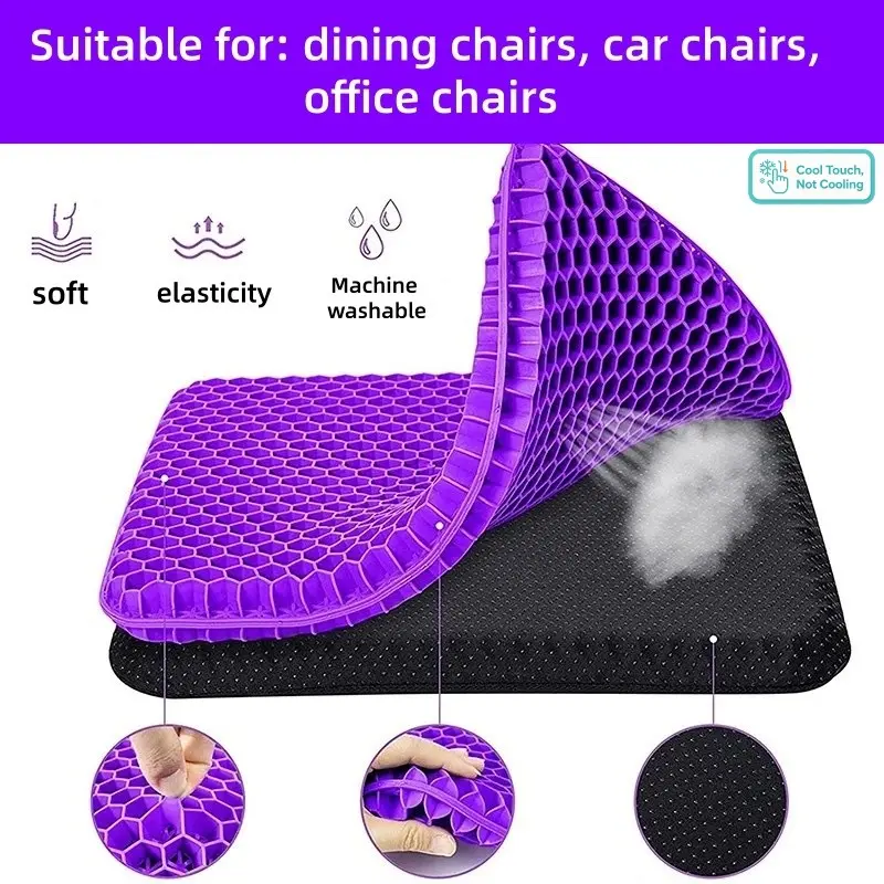 Gel Seat Cushion, Cool Touch Gel Pad, Extra Large Thick, Breathable Honeycomb Design, Pressure Relief, Office Chair, Car Seat, Wheelchair