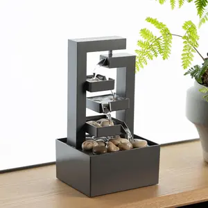 9.65 Inch Desktop Waterfall Fountain Tabletop Fountain with Natural Stones Relaxing Soothing Water Sounds for Office Home