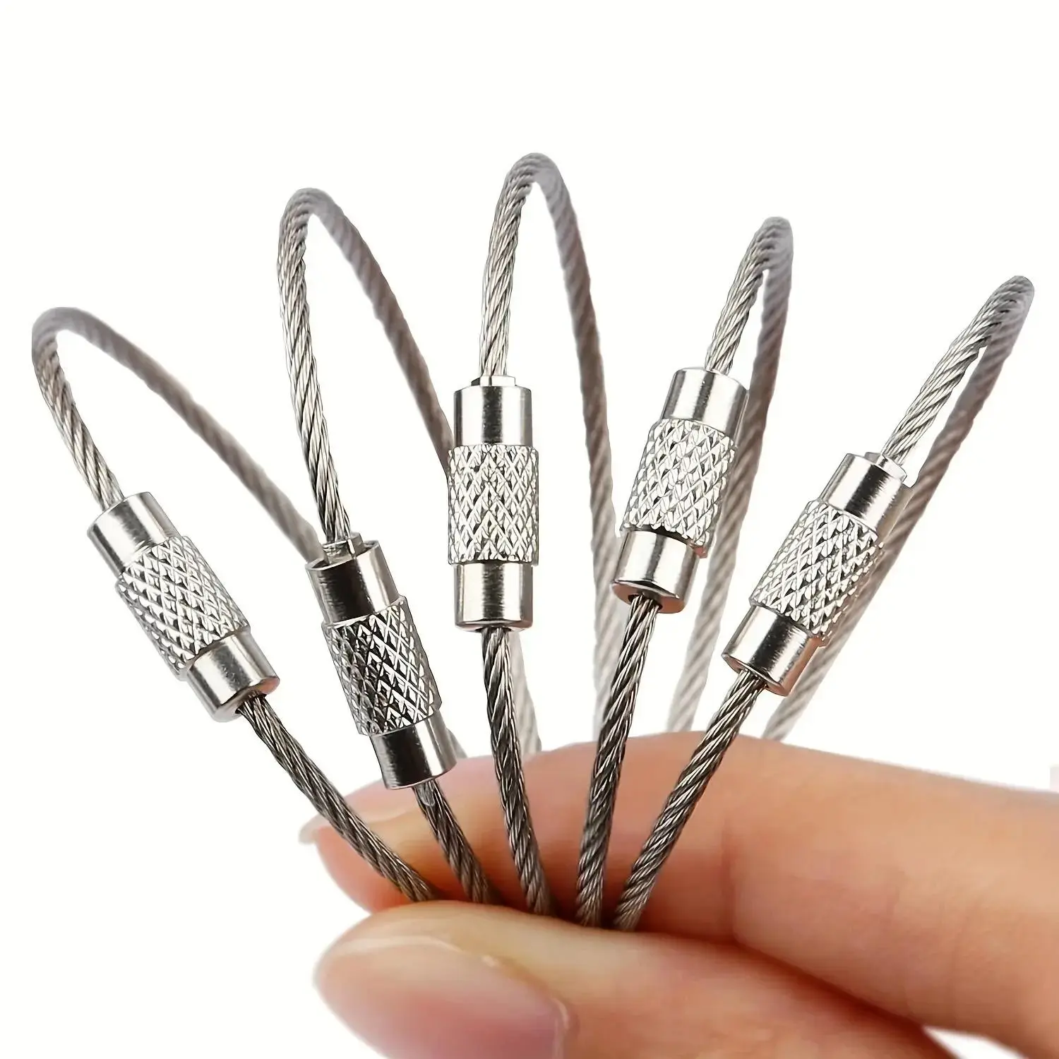 Stainless steel keychain rings, metal keychain cables, large keychain clips, luggage tag attachments, outdoor camping and hiking gear, heavy-duty keychains, multi-function keychains.