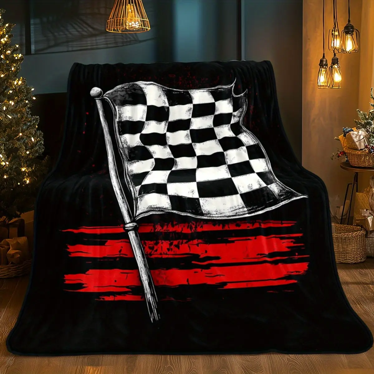 Checkerboard Pattern Checkered Flag HD Printed Flannel Blanket - 280GSM, Wrinkle Resistant, Durable, Fade Resistant, Cozy Warm, Machine Washable, Suitable for Sofa, Bed, Travel, Perfect Gift for Family