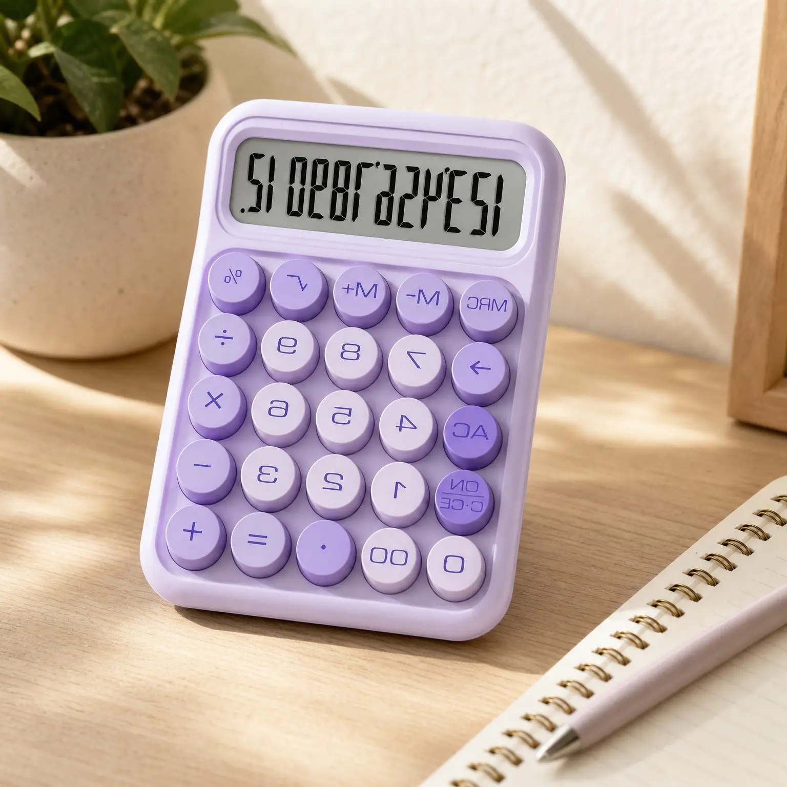 Purple Mechanical Switch Calculator with 12-Digit Large LCD Display & Big Buttons for Office Desk, Classroom Math, Back to School Supplies, Cute Aesthetic Desk AccessoriesGift