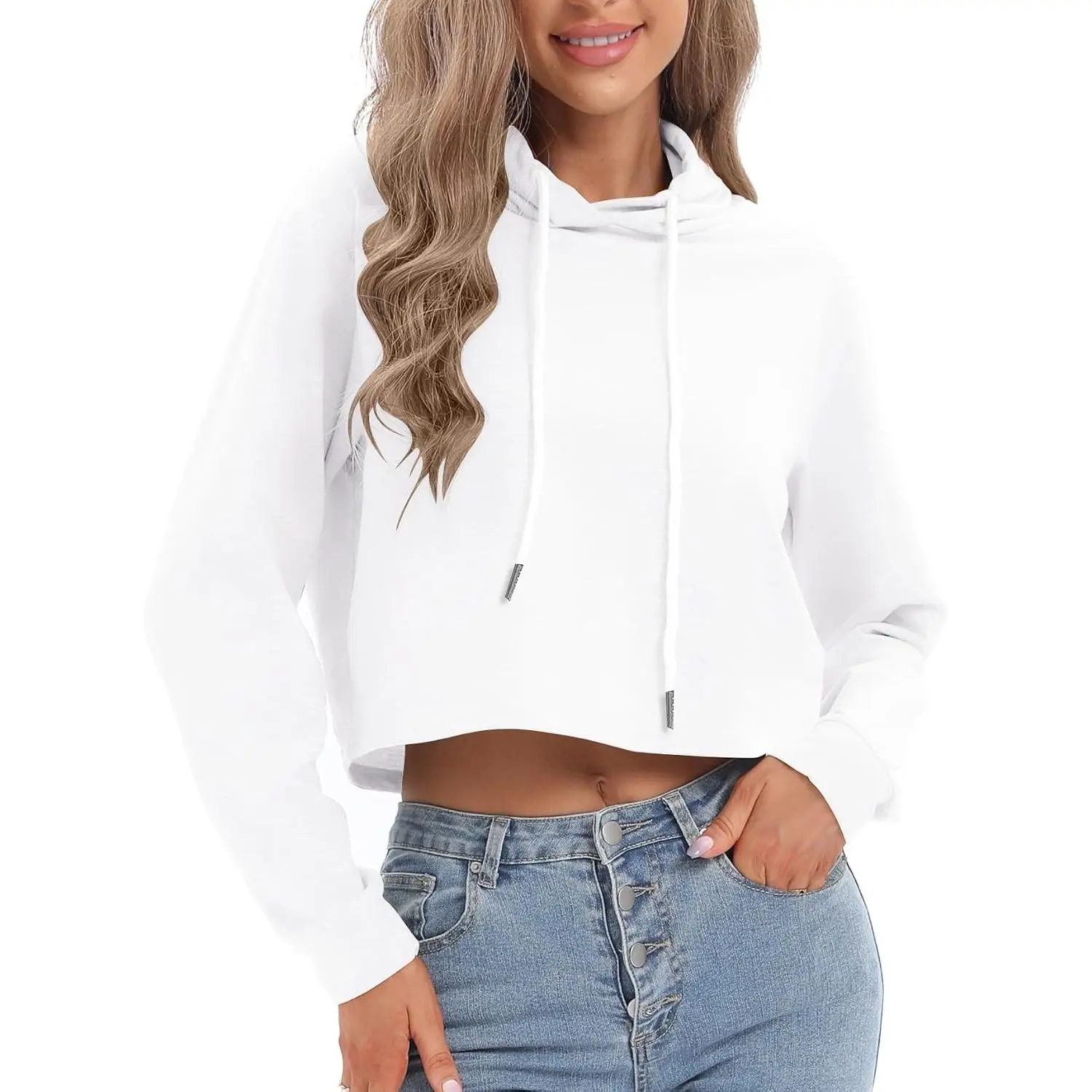 Women's Drawstring Cropped Hoodie Workout Sweatshirt(Gift)