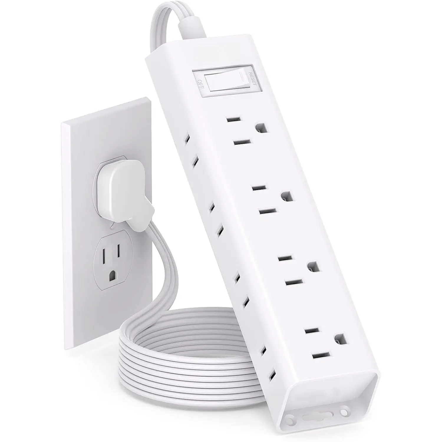 Flat Plug Power Strip, Ultra Thin Flat Extension Cord -  12 Outlet 3 Sides Multiple Outlets, 5Ft, 1050J Surge Protector, Wall Mount, Desk  Station for  Office Dorm Room Essentials