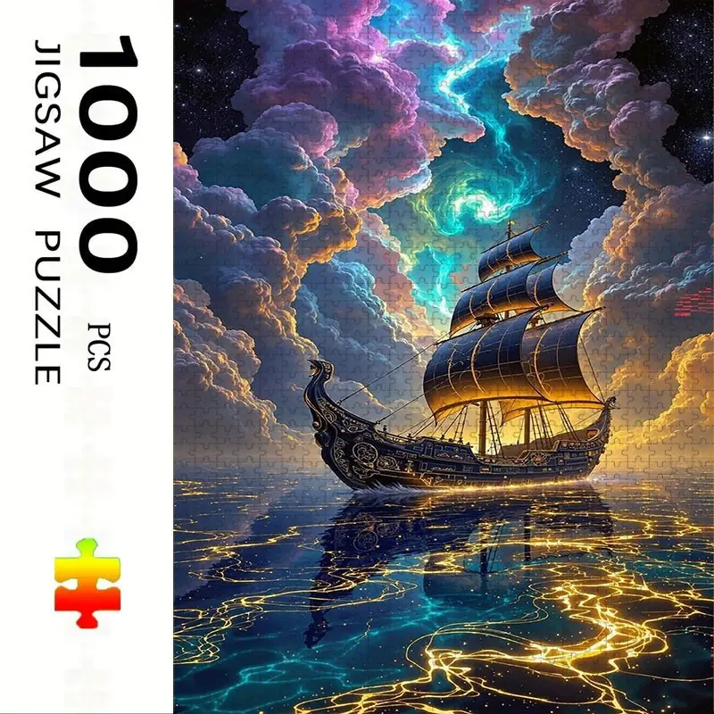 1000 Piece Sailboat Puzzle, Large Adult Family Interactive Toy, DIY Home Decor Brain Challenge, Holiday Scene, Durable Puzzle