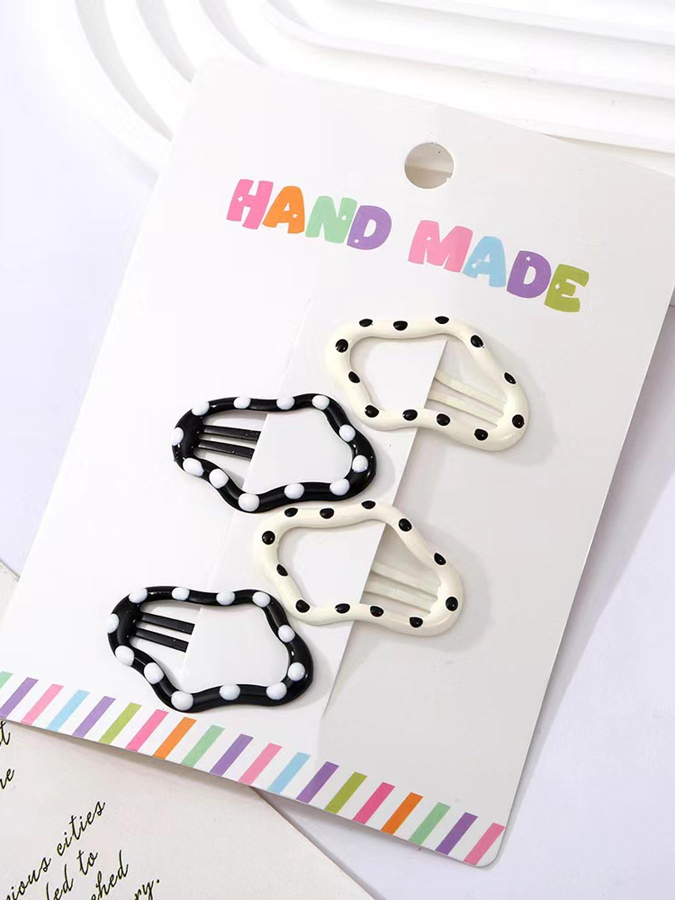 Cute Polka Dot Pattern Hair Clips, Casual Simple Heart & Star Design Hair Accessories for Women & Girls, Minimalist Headwear Suitable for Daily and Casual Use