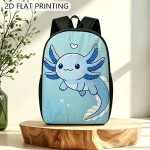 1pc Durable Backpack, Cute Cartoon Axolotl Pattern, Features Adjustable Shoulder Straps And Zippers, Unisex 2D Flat Print Large Backpack, Suitable for School, Travel, Shopping, Etc, Easy to Clean, Lightweight And Large Capacity