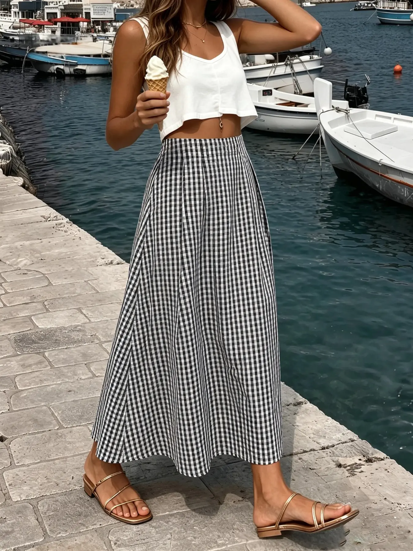 High Waist Pleated A-Line Hem Plaid Skirt, Elegant Chic Loose-Fit Women's Skirt for All Seasons High Waist Pleated A-Line Hem Plaid Skirt, Elegant Chic Loose-Fit Women's Skirt for All Seasons