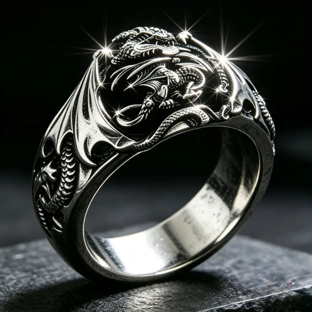 Dragon Pattern Men Ring Retro Vintage Carved Dragon Signet Ring Gothic Punk Style Finger Ring Fine Jewelry Gift For Men