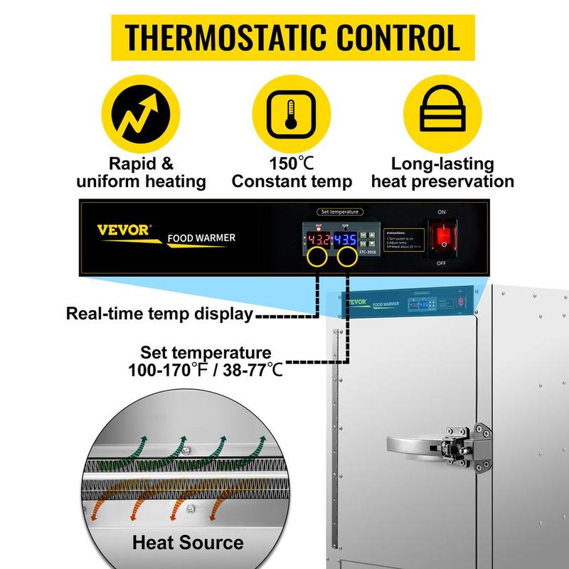 VEVOR Hot Box Food Warmer, 16"x16"x24" Concession Warmer with Water Tray, Four Disposable Catering Pans, Countertop Pizza, Patty, Pastry, Empanada, Concession Hot Food Hold Tested to UL Standards