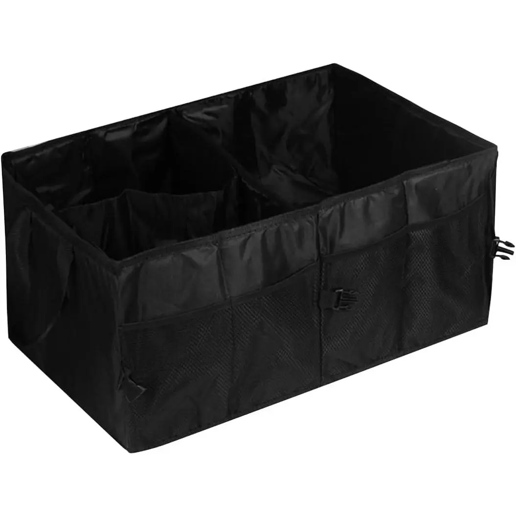 Trunk Organizer, Foldable Multi-Compartment  Console Trunk Storage Box, Collapsible Automotive Interior Grocery Cargo Organizer,  Fit (Black)