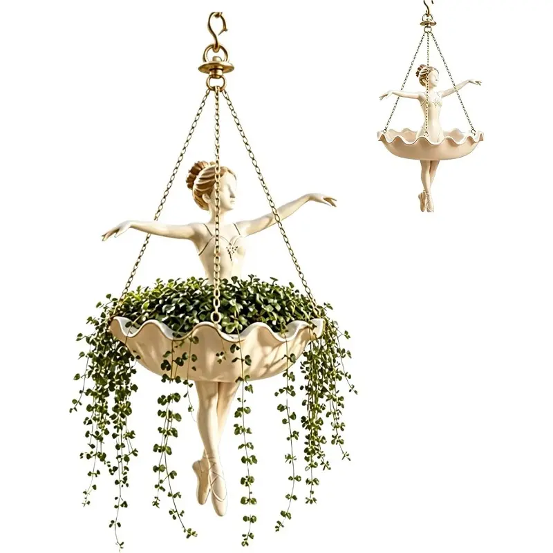 Dancer Hanging Planter-Resin Ballet Flower Holder- with Hook & Chain-Vertical Plant Display- Indoor Balcony Garden Decor,Ballet Dancer Hanging Planter,Resin Crafts