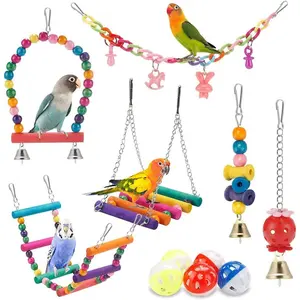 Bird Parakeet Toys - Swing Hanging Standing Chewing Hammock Climbing Ladder Bird Cage Colorful Toys Suitable for Budgerigar, Parakeet, Conure, Cockatiel, Mynah, Love Birds, FinchesGift