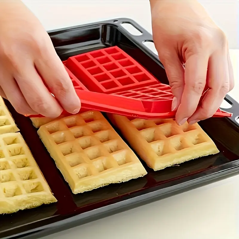 1pc,4-section square waffle silicone baking - high temperature resistant, non stick and reusable, evenly distributed heat, suitable for waffles, brownies and bar desserts, red, food grade, multi-purpose kitchen tool