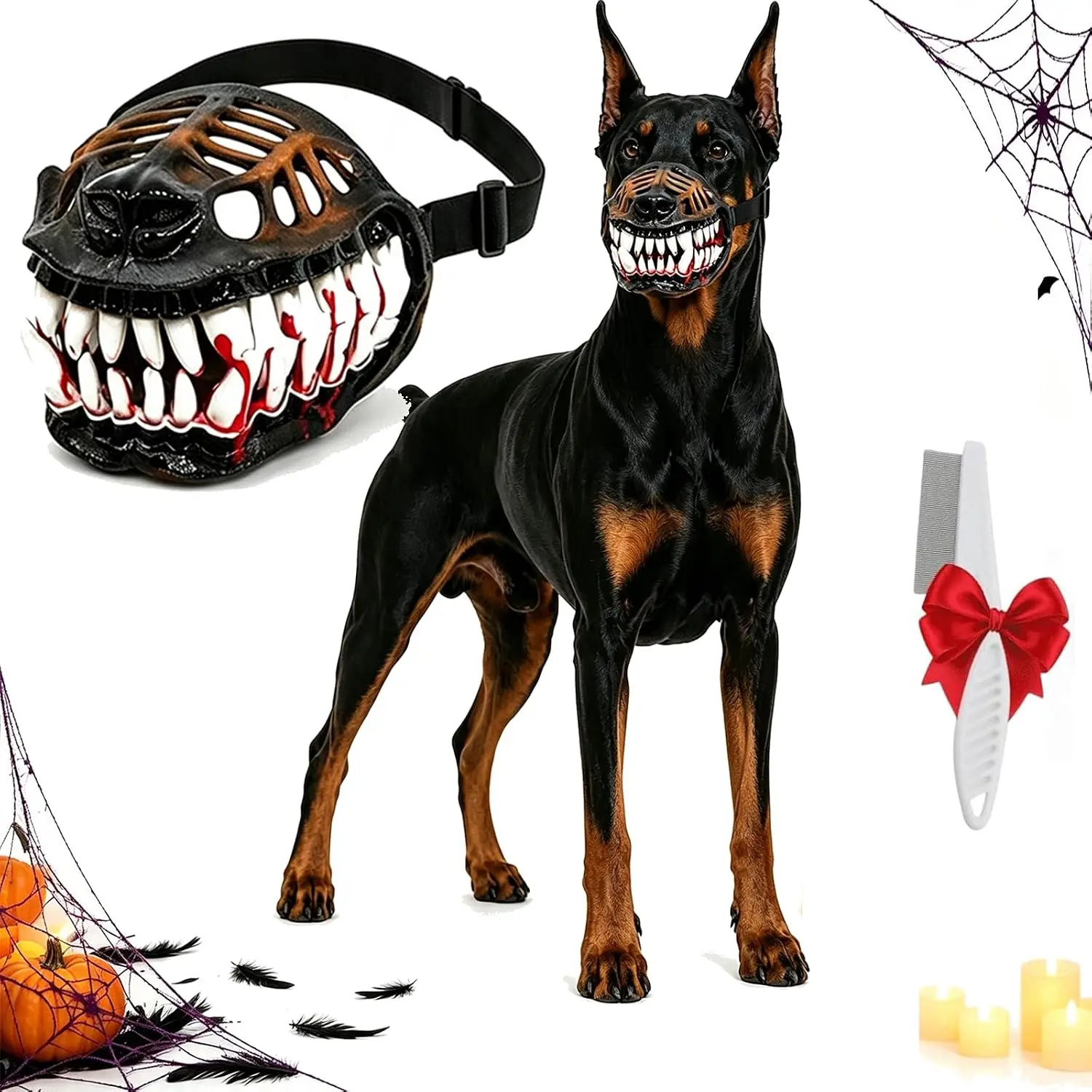 Hell Hound Monster Muzzle Scary Natural Latex Dog Costume Muzzle,L |   For Halloween Party Cosplay Dogs Beast Terror Pet Lifelike Teeth Mask with Adjustable Straps