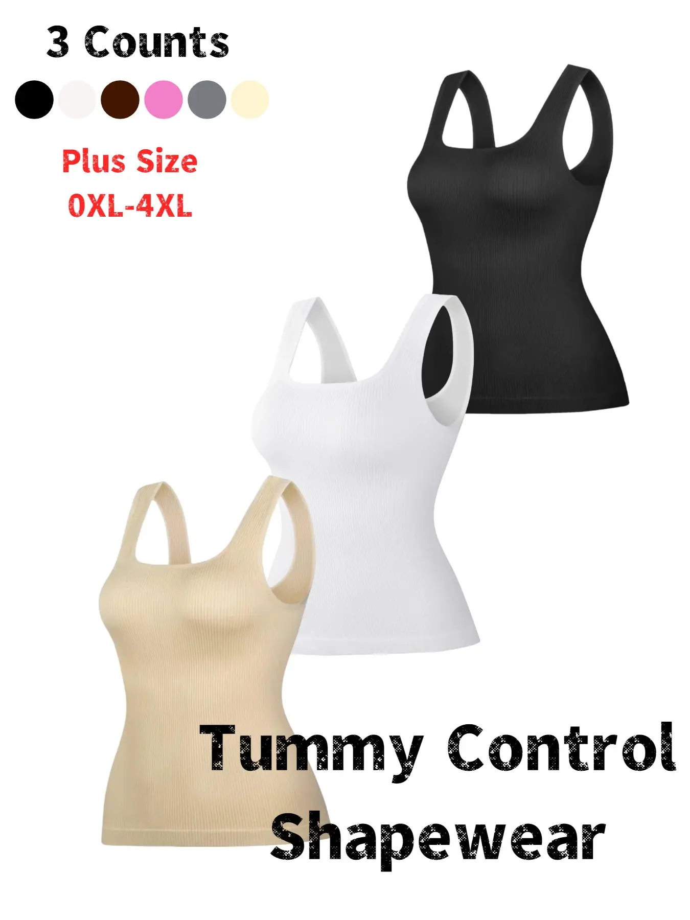 Plus Size Women's Seamless Striped Tummy Control Shapewear Vest, Square Neck Compression Top, Slimming Undergarment,Can Be Worn Outside Shapewear, Smooth