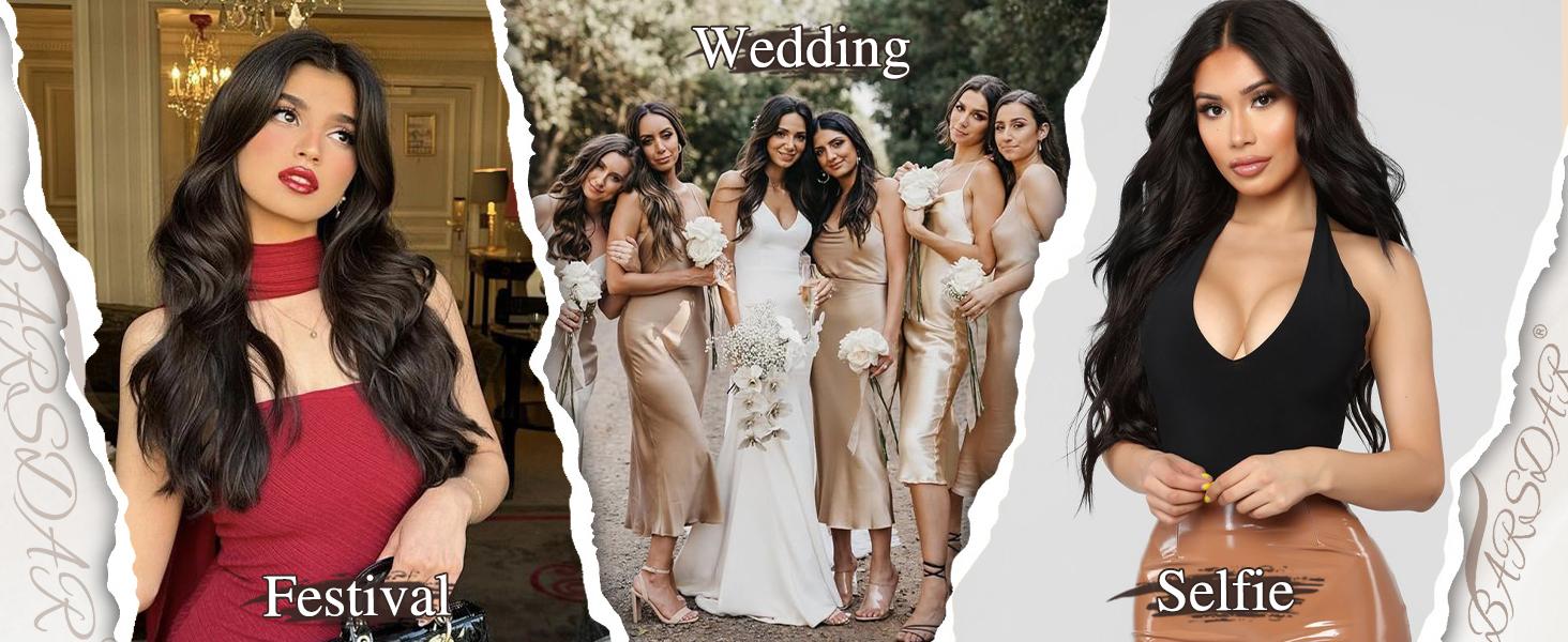 BARSDAR 20 Inch Wavy Clip in Hair Extensions – 5PCS Thick Soft Synthetic Hairpieces –  Full Head Clip in Hair Extensions for Women – Long Voluminous Easy Wear for Daily Party Halloween