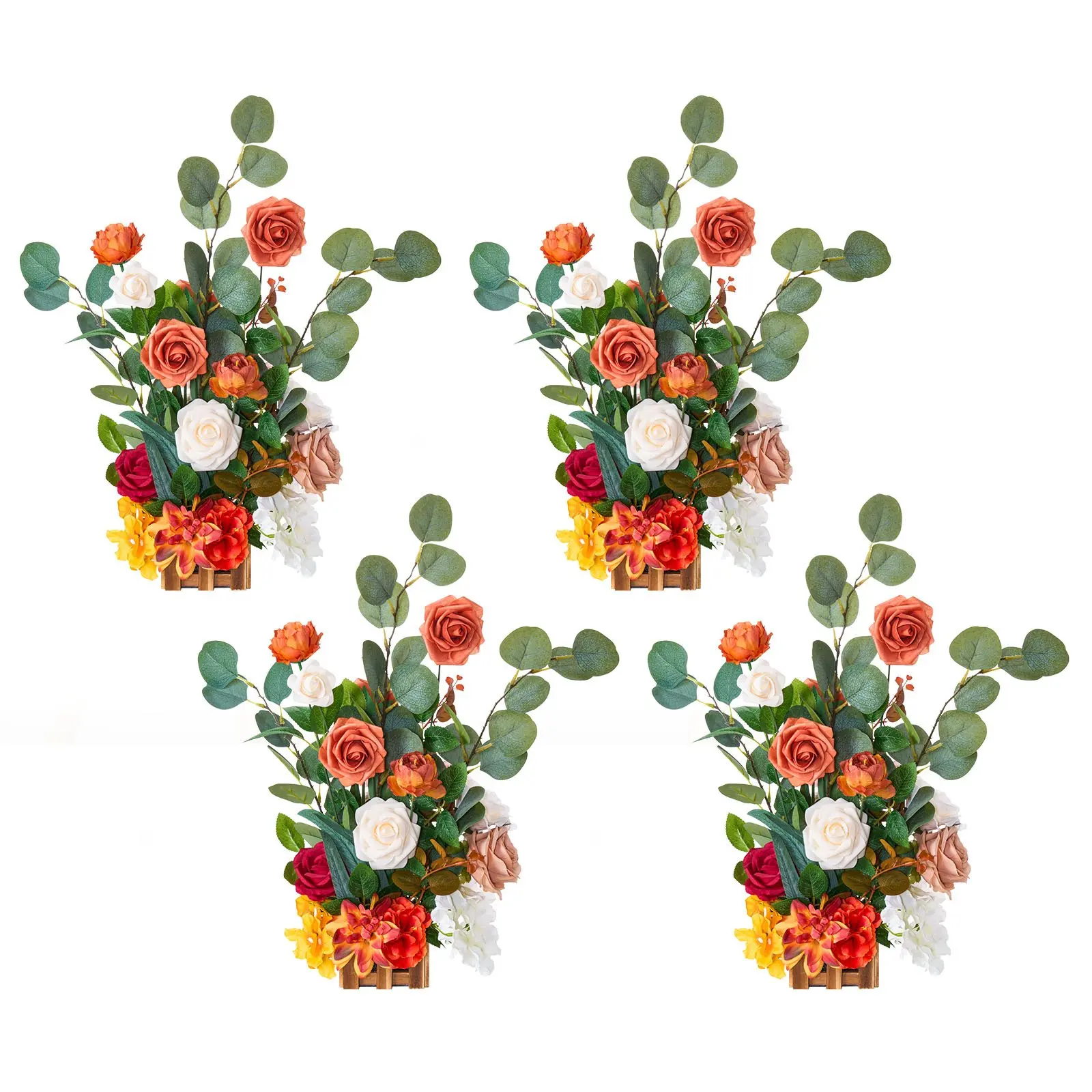 VEVOR 4-Piece 17.5" Tall Standing Silk Artificial Flower Set, Decorative Ornaments for Wedding Aisle Runner Chairs, Orange Floral Centerpieces for Outdoor Home Decor