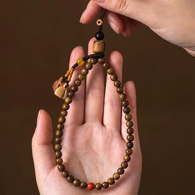 Retro Agarwood Mobile Phone Chain Women's Lanyard Short Wrist Pendant Hanging Decoration Hanging Rope Straps Chinese Style