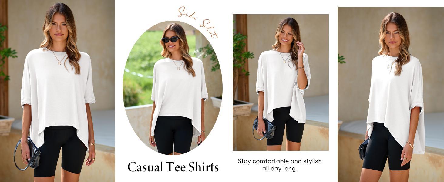 Imily Bela Womens Oversized Tshirts Batwing Short Sleeve Asymmetric Hem Tops Summer Casual Loose Fit Tunic Tee Shirts SpringStatements