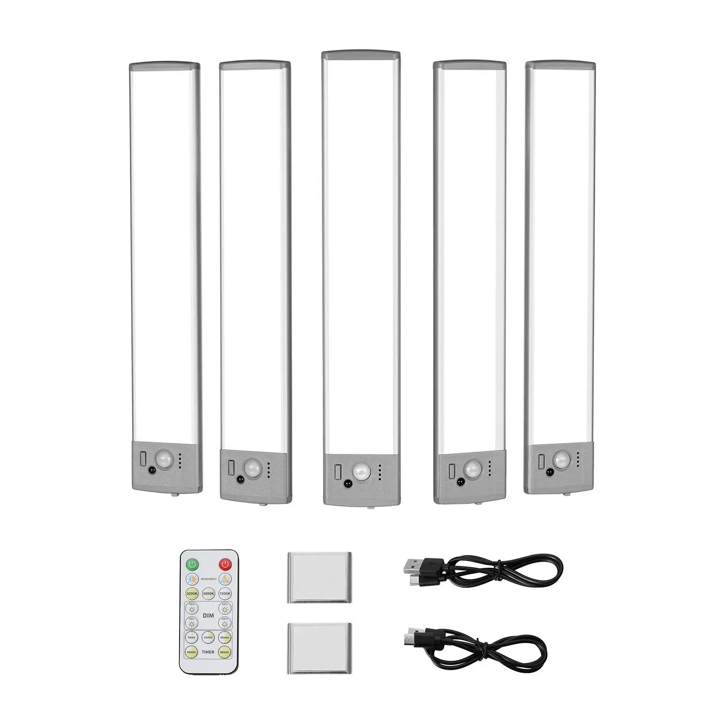 Under Cabinet Lighting, 5 PCS, 68 LED Motion Sensor Lights, Rechargeable Battery Operated Closet Lights with Remote Control, Wireless Under Counter Light for Cabinets, Bookshelf, Stair, Hallway