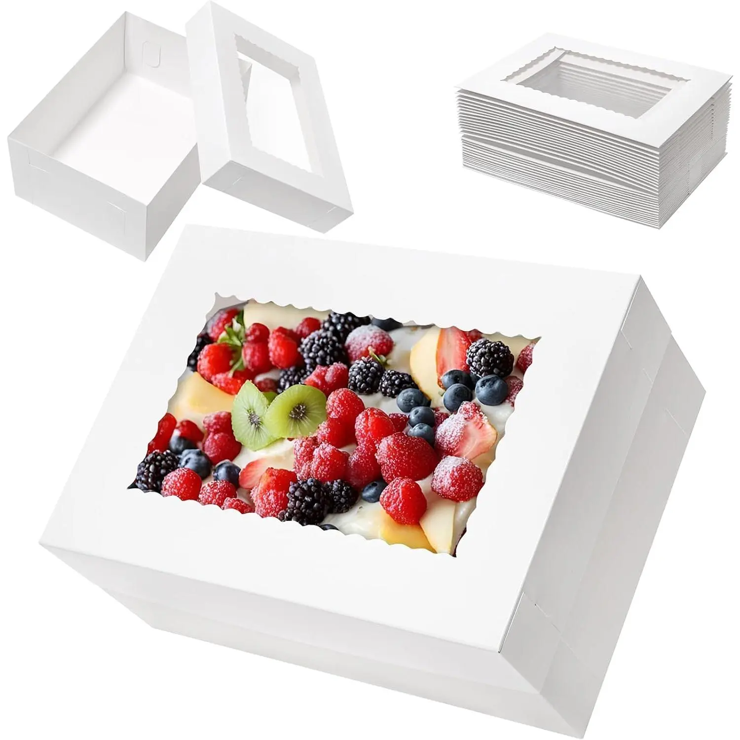 16 count 14x10x6 Cake Boxes with Window Quarter Sheet Bakery Boxes | Rectangle 1/4 Sheet Bakery Boxes for Pastry Baking Cake, Cupcakes, Donuts, Cookies, Pie  Packaging White Large