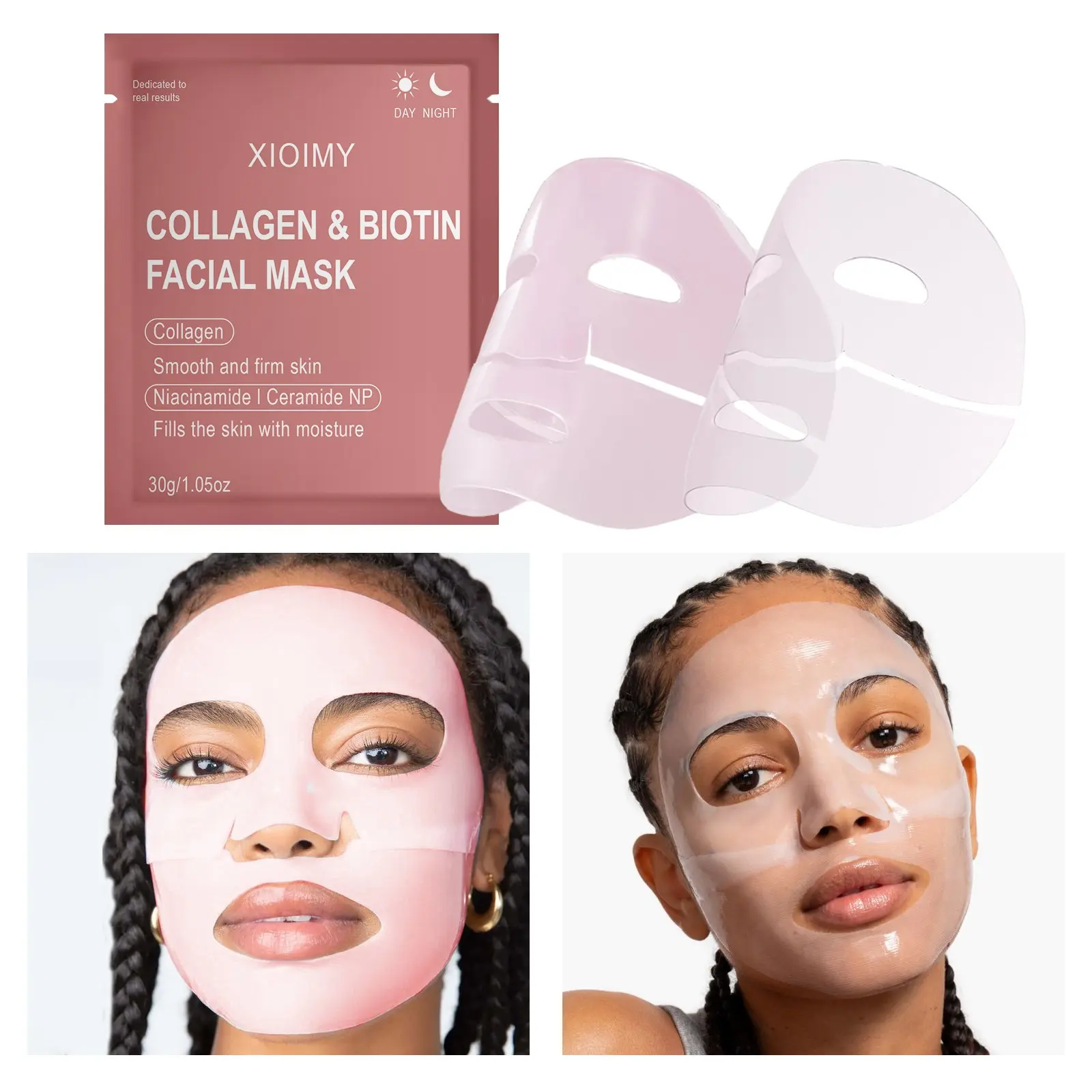 Night & Day Collagen Biotin Gel Moisturizing Mask, Alcohol-Free, Low Allergenicity, Strong Hydration, Smooth Tighter Brighter Skin, Suitable for All Skin Types