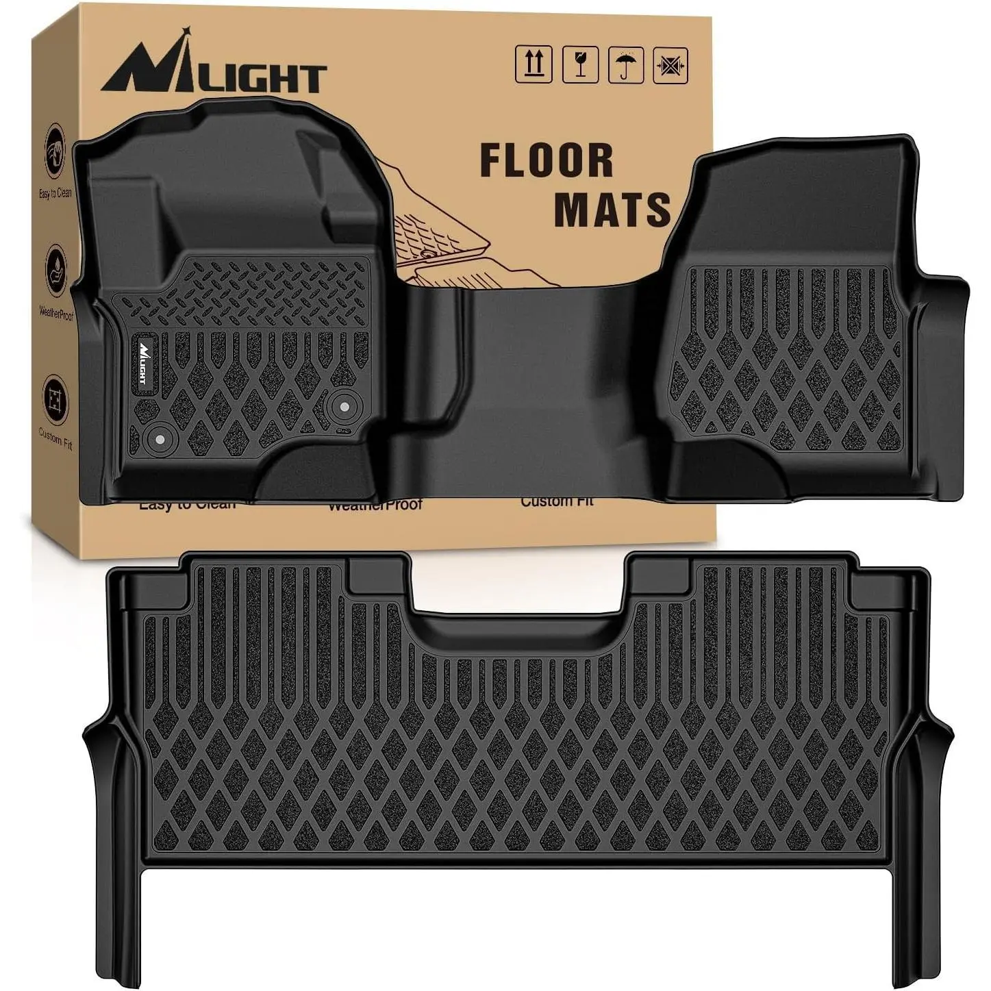 Nilight TPE Waterproof Car Floor Mats for Ford F250-F350-F450-F550 Super Duty Crew Cab Bench Seat 2017-2026, All-Seasons Custom-Fit Heavy-Duty Floor Liners, Easy-to-Clean, Includes Clips