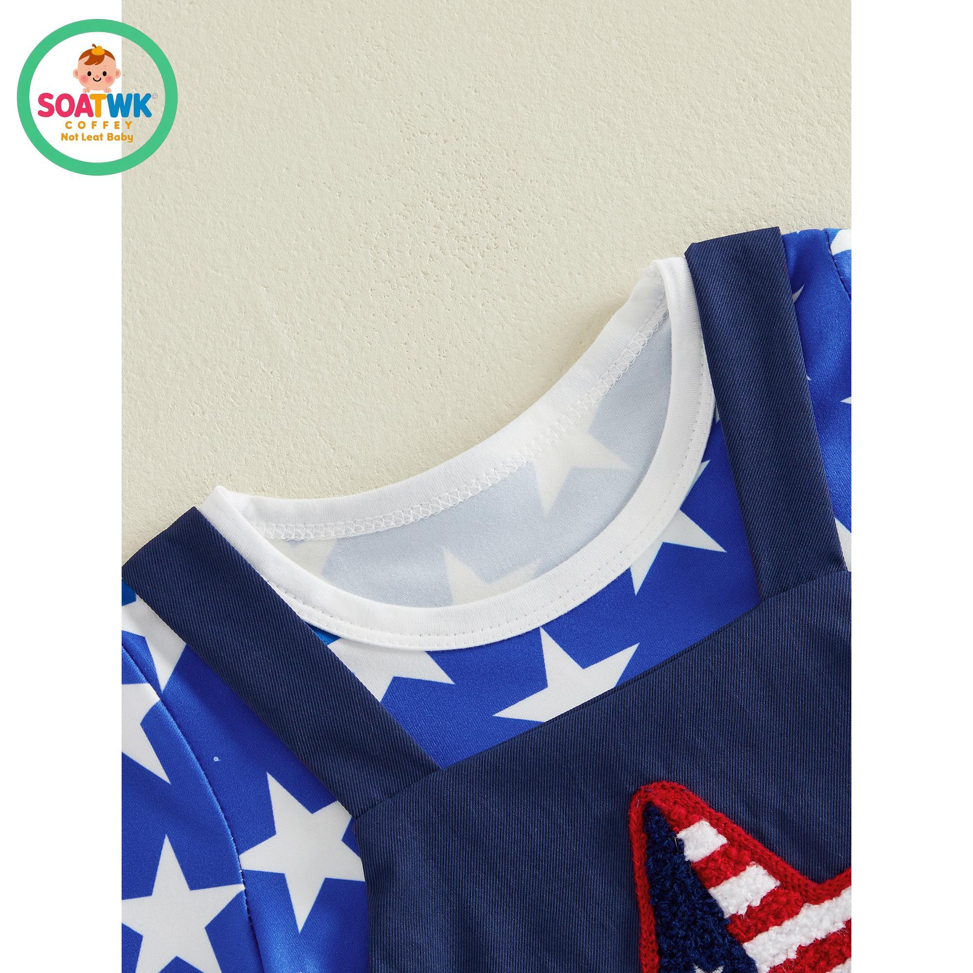 Baby Girls Independence Day Pants Sets Short Sleeve Stars/Stripe Print Tops Suspender Pants Summer Outfits