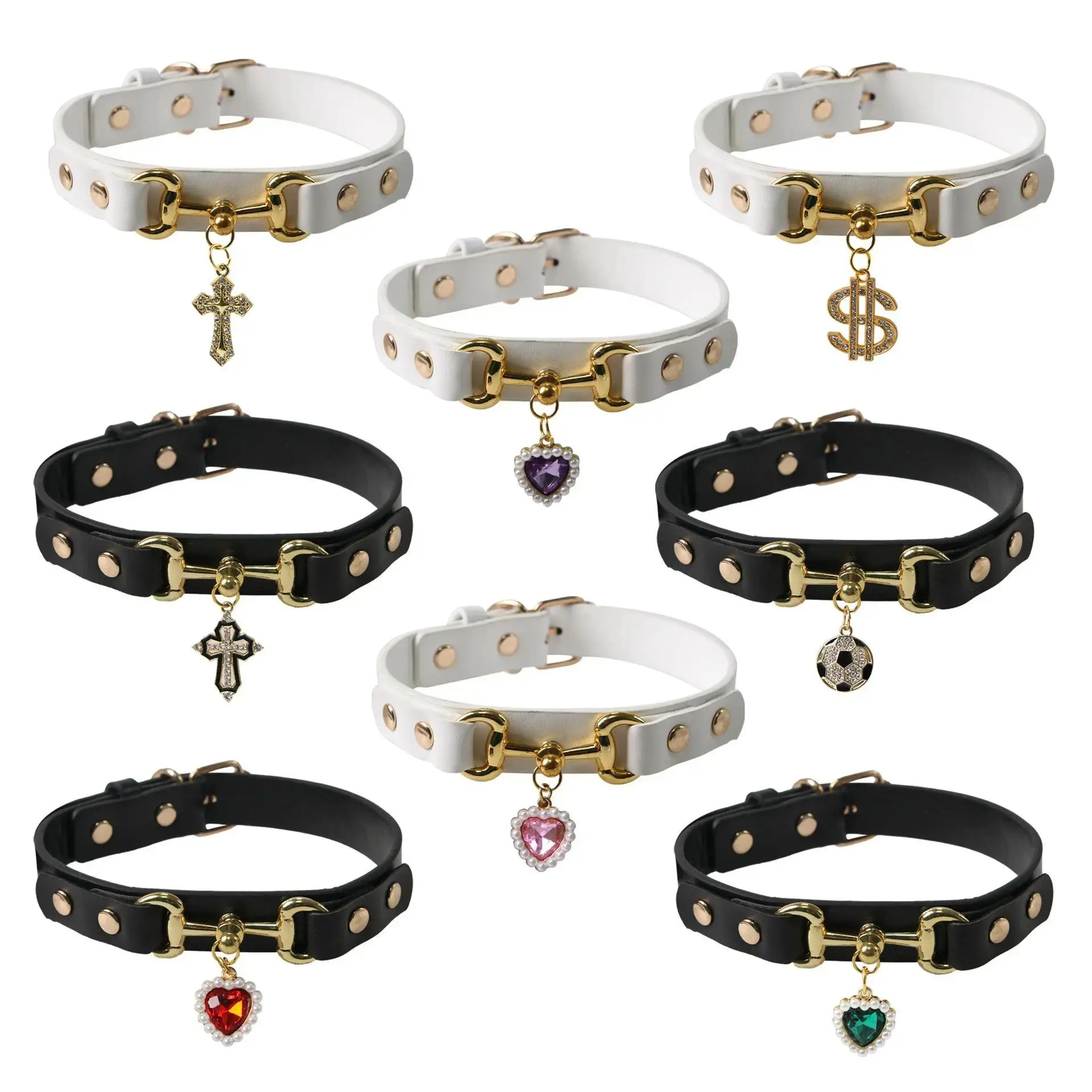 New Heart Leather Durable Pet Dog Collars Puppy Pug Collars Chihuahua Dog Cat Accessories Pet Collar for Small Dogs