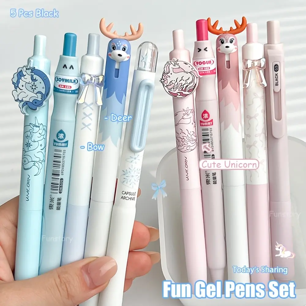 5/10pcs Fun Animal Ballpoint Pens, 0.5mm Quick-Dry Set, Creative Simple Design, Butterfly Unicorn, School & Office Supplies, Party Gifts