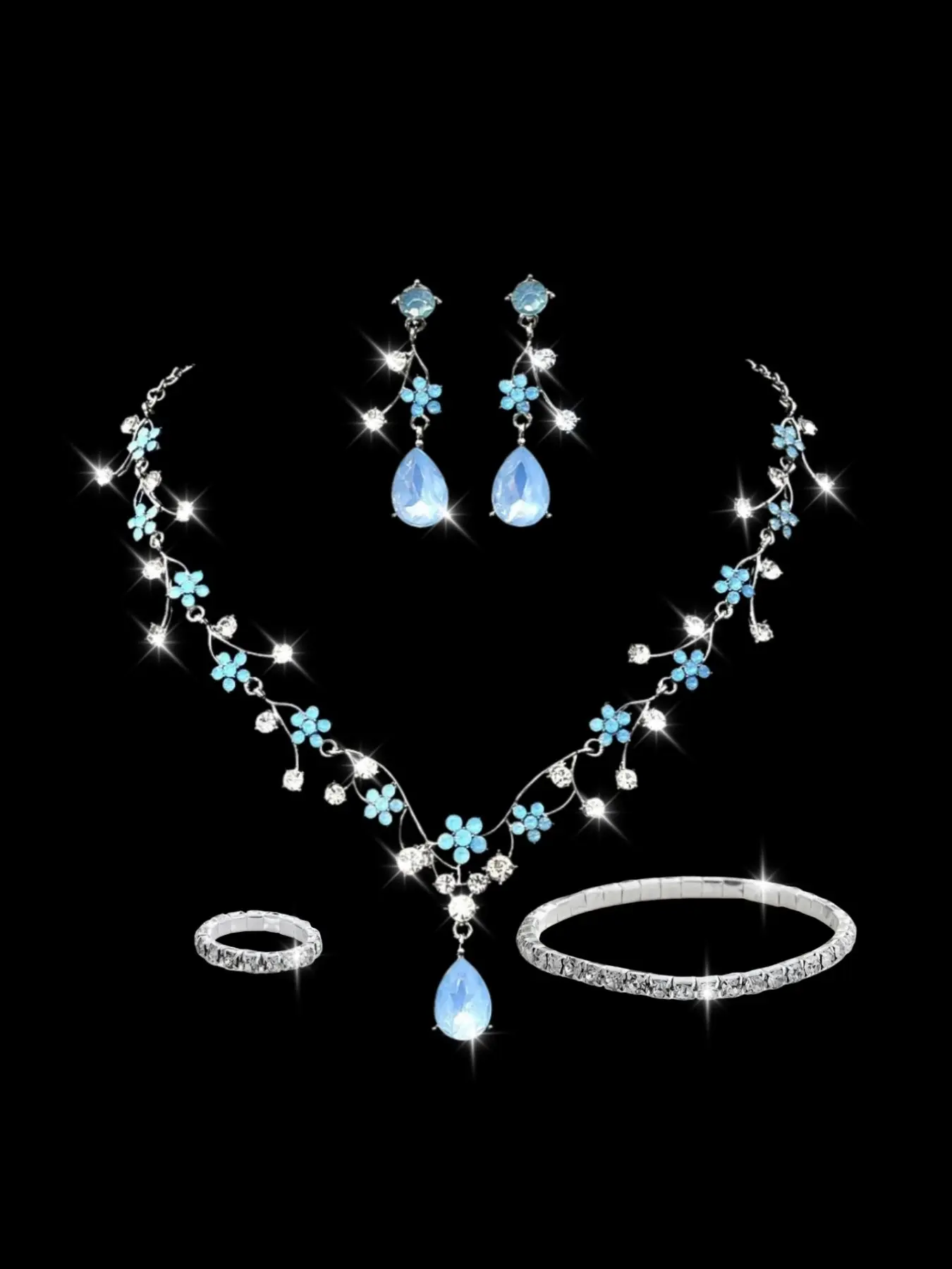 Gorgeous and Sparkling Bridal Wedding Jewelry Set of Five, Light Luxury and Elegant Wedding Evening Dress Accessory Set, Perfect Gift for Giving