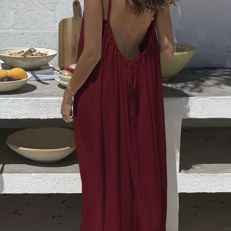 2026 New Arrival Women’s Backless Spaghetti Strap Loungewear Dress | Loose-Fit Cozy Home Essential